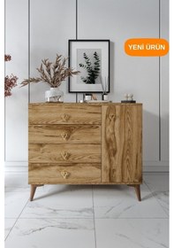 Resim Simple 4 Çekmeceli 1 Kapaklı Modern Şifonyer Ceviz Ceviz 