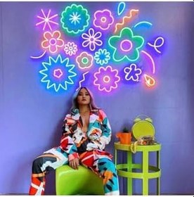 Resim dekoraven Çiçekler Neon Tabela Dekoratif Aydınlatma, flowers2 