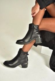 Resim Fox Shoes V555258003 Siyah Hakiki Deri Kalın Topuklu Kadın Bot Siyah-hakiki Deri 
