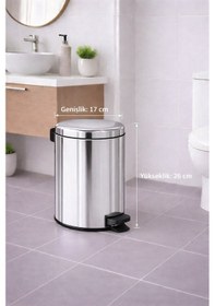 Resim Krom 2'li Banyo Seti - Metal Çöp Kovası 3 Lt Ve Wc Fırçası Takımı Elit 7200 Gri 