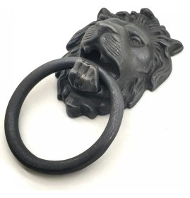 Resim Marsilyan Antika Tarz Dekoratif Pirinç Aslan Kapı Tokmağı, Taktak - 102X130 Mm, Oksit 