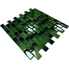 Resim Mutfak Tezgah Arası ve Iç Mekan Kaplama ve Dekorasyon Uygulamalarında Tüm Yüzeyler Için, 23X48MM. Siyah-Yeşil Sim Efekti. 30X30CM. Fileli Kristal Mozaik. 