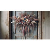 Resim Venspor Rustik Çiçek Aranjmanlı Eski Ahşap Kapı Arkaplanı, Vintage Fon, Duvar Örtüsü 200x150cm 
