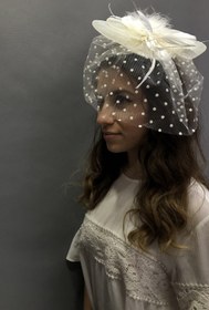Resim Hayalperest boncuk Gelin Aksesuarı Beyaz Puantiyeli Vualet Nikah Şapkası 