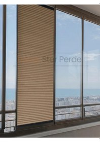 Resim Kahve Honeycomb Plise %100 Isı Ve Işık Geçirmez Katlanır Cam Balkon Perdesi - Salon Perdesi-004 Kahve 