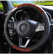 Resim Siyah Pu Deri Direksiyon Ahşap Desen Araba Direksiyon Kapağı Evrensel Kapakları 