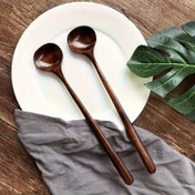 Resim 2 Adet Japon Tarzı Uzun Saplı Ahşap Kaşıklar - Pişirme, Servis ve Sos Karıştırma için Pürüzsüz Ergonomik Tasarımlı El Yapımı Sağlam Ahşap Çorba & Tava Kaşıkları - Ev Şefleri İçin Dayanıklı Mutfak Gereçleri, Minimalist Mutfak Eşyaları, Doğal Ahşap Deseni 