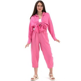 Resim Wpr Krinkıl Kumaş Keten İkili Takım - Pembe-pembe Pembe 