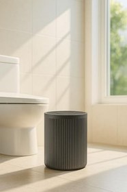 Resim Lines Serisi Gri Banyo Seti, 2 Parça Akrilik Silindir 5 Litre Çöp Kovası Ve Tuvalet Fırçası Takımı 3 Gri 