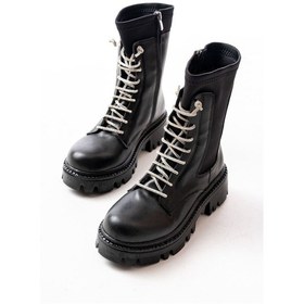 Resim 868-2006 Siyah Düz Topuklu Bağcıklı Fermuarlı Günlük Kadın Bot Acı Kahverengi 