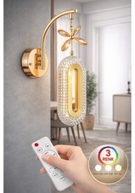 Resim Elips Model Sarkıt 3 Renk Gold Kaplama Oturma Yatak Çocuk Odası Duvar Led Aplik Kumandalı Altın 