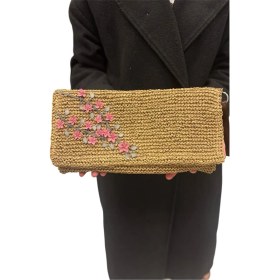 Resim El Işi Iğne Oyası Detaylı Clutch El Çantası 
