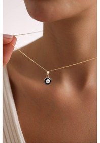 Resim Gianfranco Lacivert &mavi Mineli Çift Taraflı Nazar Boncuğu Kolye 45 Cm 