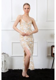 Resim Giyim Kadın İp Askılı Uzun Gecelik Krem Krem 