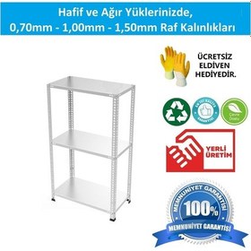 Resim Raf Burada 3 Katlı Galvaniz Çelik Raf - Depo, Arşiv, Kiler, Dosya, Market Rafı-31x60 cm-100 cm-0.70 mm 