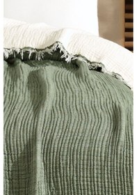 Resim Varol Tek Kişilik 5 Katlı %100 Pamuk Müslin Yatak Örtüsü - Yeşil Yesıl/160x230cm Yeşil 