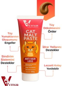 Resim VETIXIR Tüy Dökülme Engelleyici Malt Paste, Tüy Yumağı Ve Kusma Önleyici Multivitamin Kedi Malt Macun 100 gr 