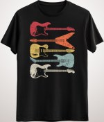 Resim GreenMint Unisex Siyah Gitar Guitar Graphic. Retro Style Design 