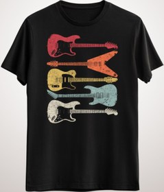 Resim GreenMint Unisex Siyah Gitar Guitar Graphic. Retro Style Design 