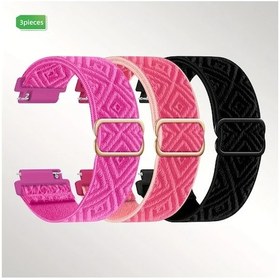 Resim Gaojunshop01 3lü Elastik Nylon Fitbit Versa 1 2 Kadın Bilek Siyah Pembe Nar Kayış 