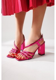 Resim Sinda Fuşya İnce Bantlı Topuklu Sandalet 001 