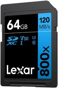 Resim Lexar® 64GB Professional 800x SDXC™ UHS-I cards, up to 120MB/s read 45MB/s write C10 V30 U3 