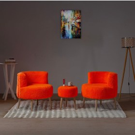 Resim mhrgroup cma Modern Teddy Kumaş Ahşap Ayaklı Berjer Koltuk Seti & Puf | Şıklık ve Konfor Bir Arada Üçlü Çay Seti 