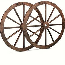 Resim 2 adet 12 İnç Ahşap Araba Tekerlek Süsleri - Batı Kowboy Partileri için Rustik Vintage Çiftlik Tarzı, İç/Dış Mekan Kullanımı, Barlar, Garajlar ve Şeker Arabaları için Mükemmel, Şeker Arabası Aksesuarı 