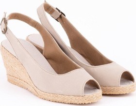 Resim Star Tombis Gerçek Elişi Burnu Açık Arkası Bantlı Dolgu Topuk Bej Keten Hasır Espadril Handmade 