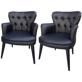 Resim Garden House 2 Tekli Siyah Deri Ofis Koltuk Takımı Bekleme Büro Koltuk Takımı Çalışma Masa Sandalyesi Berjer Siyah 