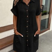 Resim Kadın Renkli Polyester Tunik Elbise Yaka ve Cebi Detay ile, %97 Polyester %3 Spandex, Dokuma Kumaş, Hafif 120g/m² Bahar/Yaz 