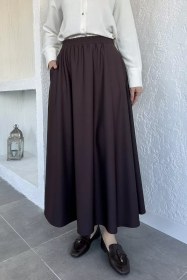 Resim Kadın Bel Lastikli Tesettür Etek Kahve TZL-P-00020658 