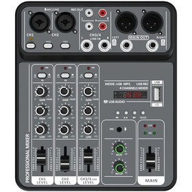 Resim BOMGE Profesyonel 4-Kanal DJ Ses Mikseri USB Arayüzü, Dahili Fantom Gücü ve Dijital Ekran ile - Stüdyo Kaydı ve Ev Partisi Karaoke için İdeal, Ev Kayıt Stüdyosu|Kompakt Ses Mikseri|Dayanıklı ABS Yapı 