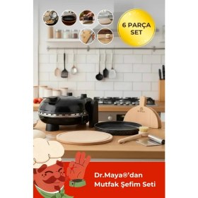 Resim Dr.maya® | Mutfak Şefim Seti Ürün Grubu - 6 Parça | Pro Plus Taş Fırın (Siyah) + Mutfak Gereçleri 