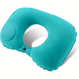 Resim U-Şekilli Otomatik Basın Pompası ile Şişme Seyahat Yastığı - Kamp ve Açık Hava Maceraları için Hafif, Ergonomik Boyun Desteği, Hızlı Şişme/Deflatasyon, Polyester Kapak, Uzay Temalı Tasarım, Sırt Uyuyanlar İçin İdeal, Kamp Aksesuarı 