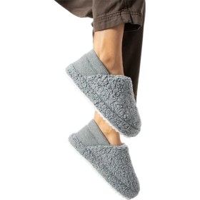 Resim Kadın Lastikli Kaymaz Taban Peluş Havlu Kumaş Ev Ayakkabısı Panduf Gri 