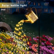 Resim Solar-Powered LED Sulama Kova Işıkları, Shepherd'S Hook, Metal Hollow Kettle Bakır Tel Lamba, IP44 Flashing Garden Pendant Işıkları, Bahçe, Çim, Yürüyüş Yolu, Tatil Peyzaj Dekorasyon Aydınlatması, Açık Sulama Kova Işığı 