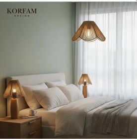 Resim Rosalinda Modeli Avize & Abajur Set - Hasır El Yapımı Bohem Çiçek Şekilli Avize 2 Li Ahşap Ayaklı Rustik Abajur Set Çok Renkli 