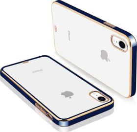 Resim Apple iPhone XR Kılıf Kamera Lens Korumalı Kenarları Renkli Gold Arkası Şeffaf Silikon 