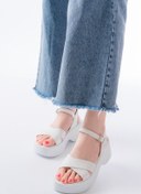 Resim serkanseyyid 24414-1005 Beyaz Günlük Çapraz Dolgu Topuk Kadın Sandalet 