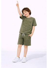 Resim Miniko Kids Erkek Çocuk Kabartma Modelli Pamuk Şortlu Takım Yeşil 
