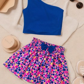 Resim Kızlar için Yazlık 2 parça set, Omuz üstü + Küçük çiçekli etek, Moda ve İlginç, Gezinti veya Kampüs Giyimi için Uygun, Dış Mekan için Mükemmel 