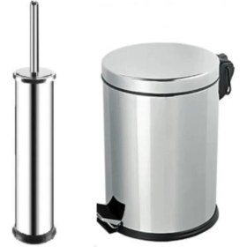 Resim Arı Metal Paslanmaz Pedallı Çöp Kovası 5 Lt + Tuvalet Fırçası Banyo Seti 