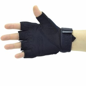 Resim Mude Unisex Siyah Yarım Parmak Taktik Eldiven 