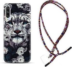 Resim kilifland Xiaomi Mi 9 ile Uyumlu Kılıf Rasta Ipli Boyun Askılı Desenli Silikon Flowers Snow Leopard 1335 