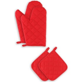 Resim Yanmaz Ve Isıya Dayanıklı Fırın Eldiveni Ve Tutacak 2 Eldiven, 2 Tutacak Kırmızı 