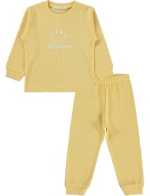 Resim Minidamla Gülen Yüz Baskılı 1-7 Yaş Pijama Takımı - Sarı - Sarı / 4-5 Yaş 