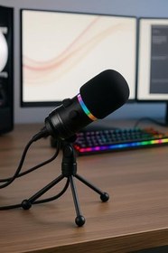 Resim Coverzone RGB Profesyonel Stüdyo Mikrofon Kayıt USB/XLR Çift Modlu Podcast Dinamik Mikrofon Masaüstü Canlı Yayın Mikrofonu PC USB, Oyun, Podcast, Kayıt, Yayın, Mac, Winows ile Uyumlu Q1 