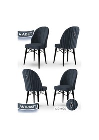 Resim Canisa Ritim Serisi 4 Adet Antrasit Sandalye 1.sınıf Babyface Ithal Kumaş Siyah Gürgen Ayak Gümüş Halkalı Sandalye Antrasit Ayakları Siyah 