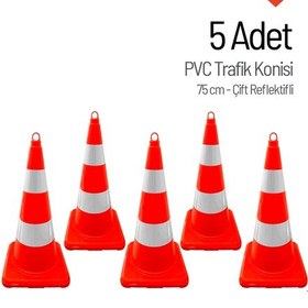 Resim 5 Adet Pvc Trafik Konisi 75 Cm Çift Reflektifli Trafik Dubası-3733 